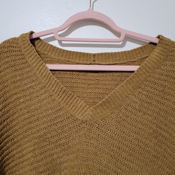 American Eagle Brown Tan Boho Cropped Ribbed Oversized Sweater Medium - Picture 6 of 11